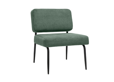 Sillón de tela efecto terciopelo texturizado verde caqui y metal negro VEDANA