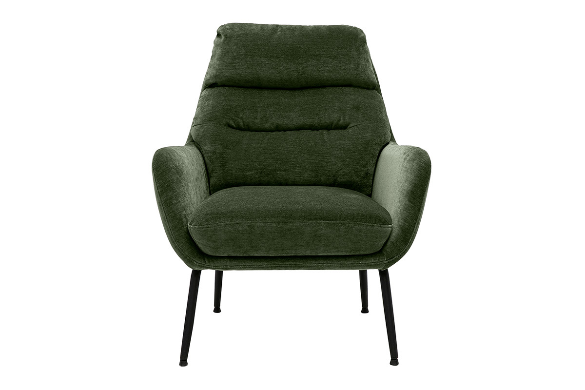 Sill�n de tela efecto terciopelo verde caqui y metal negro BENI