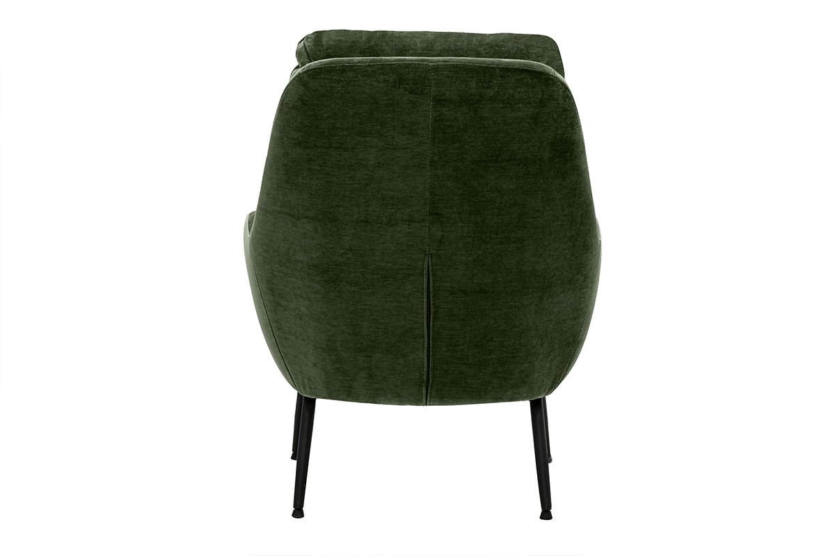 Sill�n de tela efecto terciopelo verde caqui y metal negro BENI