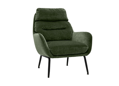 Sill&oacute;n de tela efecto terciopelo verde caqui y metal negro BENI