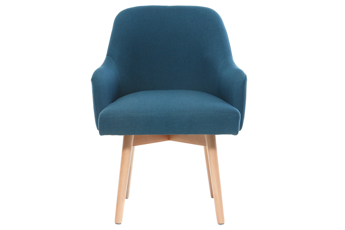Sillón diseño azul patas madera clara MONA