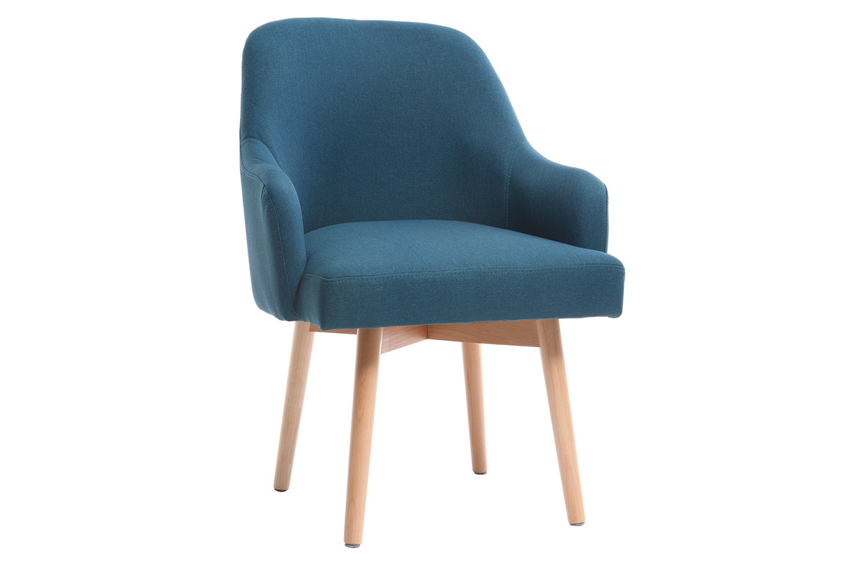 Sillón diseño azul patas madera clara MONA