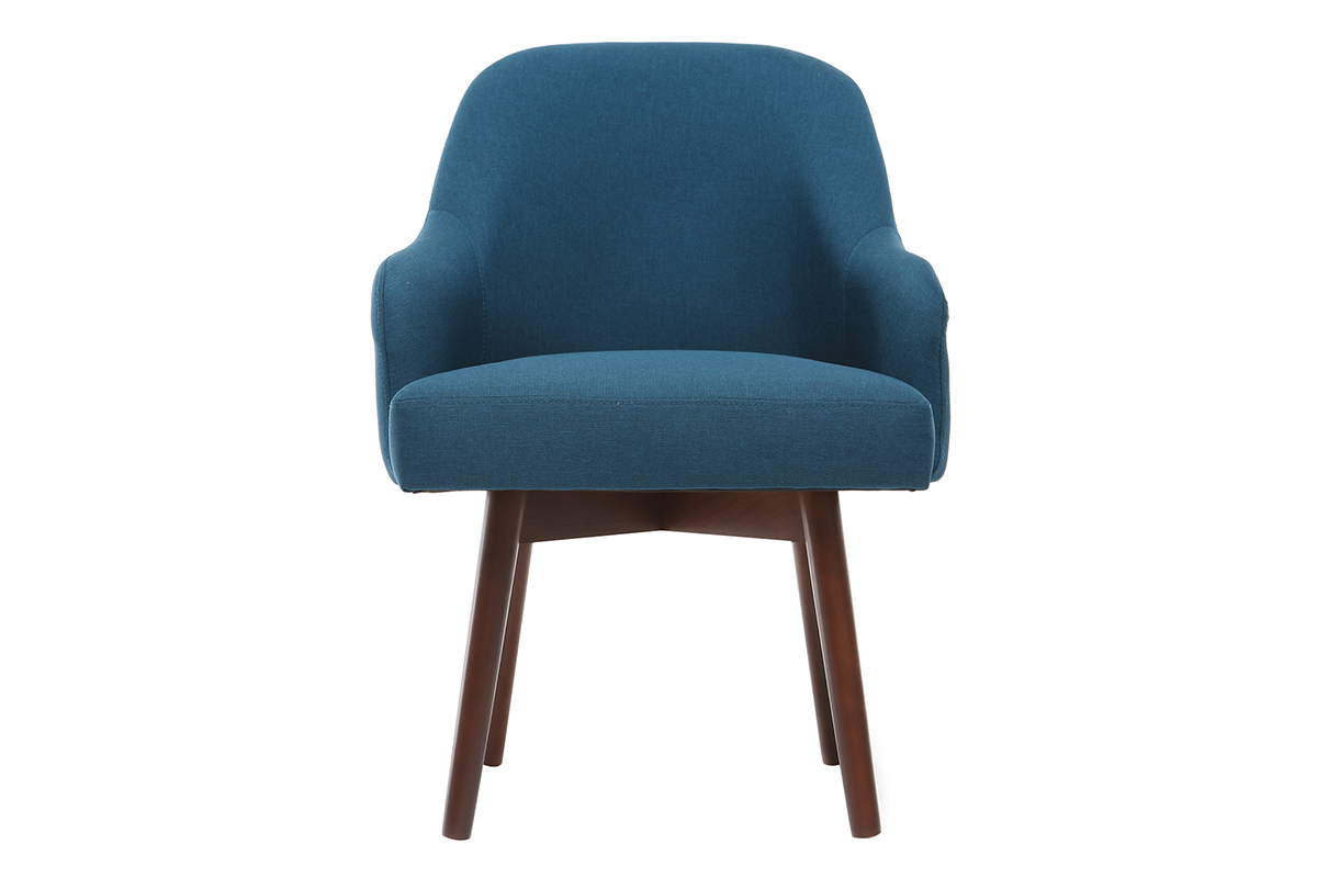 Silln diseo azul patas madera oscura MONA