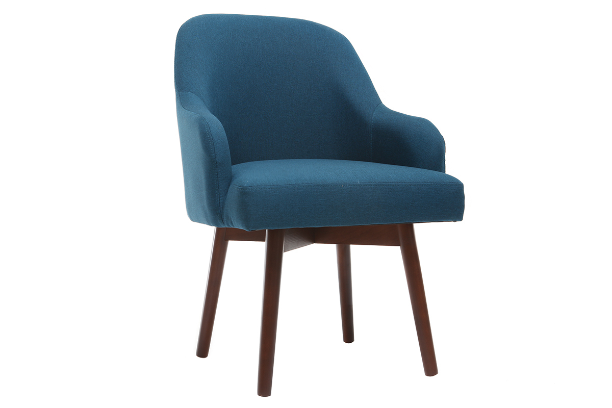 Silln diseo azul patas madera oscura MONA