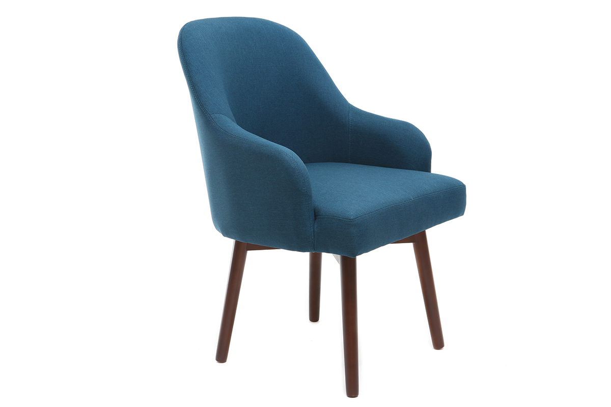 Silln diseo azul patas madera oscura MONA