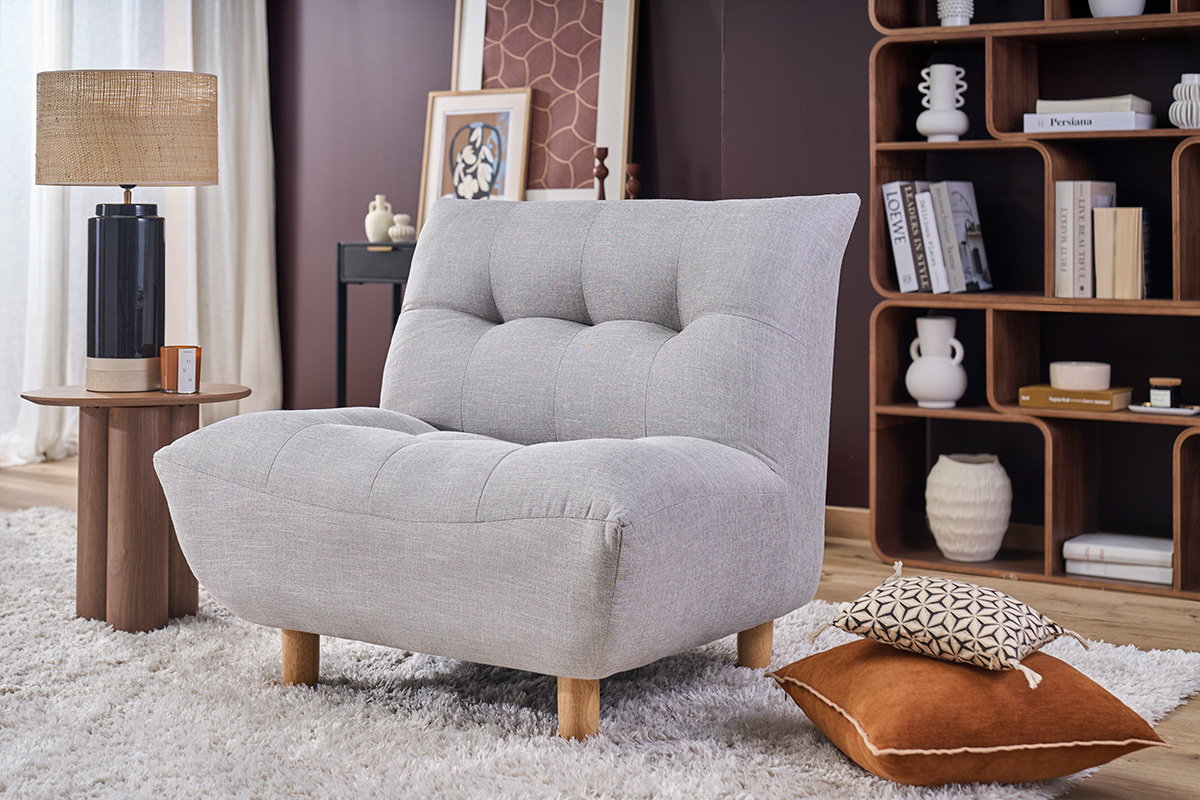Sill�n dise�o escandinavo gris y roble YUMI