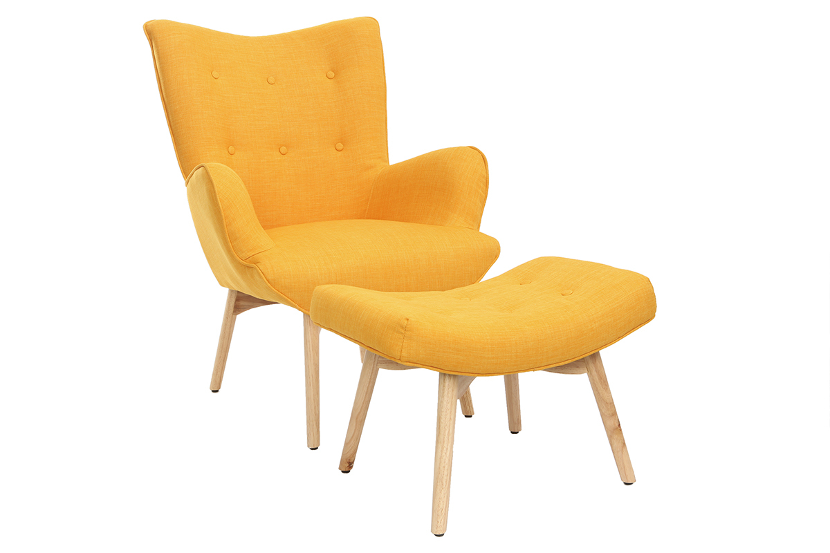 Silln diseo escandinavo y reposapis amarillo y madera clara BRISTOL