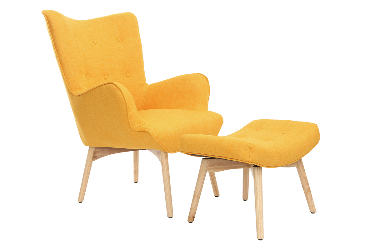 Silln diseo escandinavo y reposapis amarillo y madera clara BRISTOL