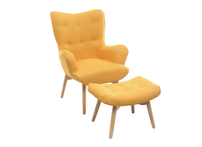 Sill&oacute;n dise&ntilde;o escandinavo y reposapi&eacute;s amarillo y madera clara BRISTOL