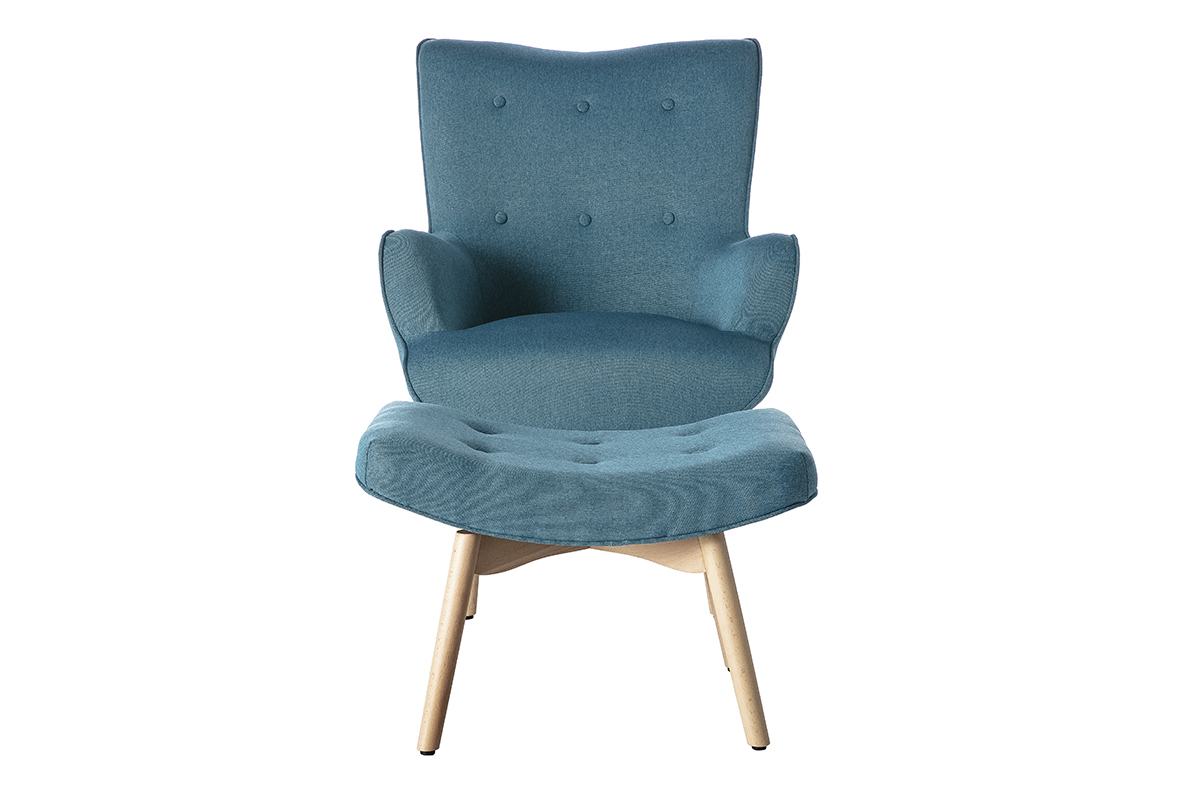 Silln diseo escandinavo y reposapis azul petrleo y madera clara BRISTOL