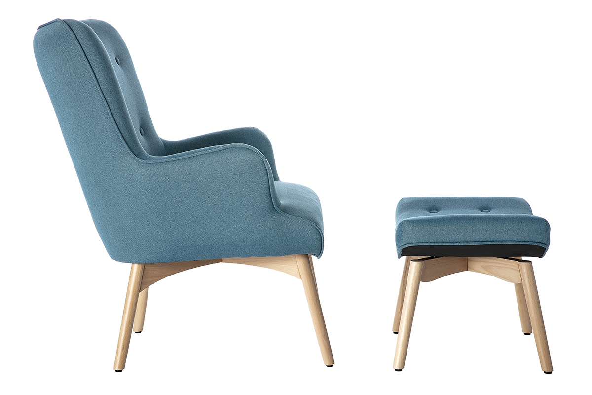 Silln diseo escandinavo y reposapis azul petrleo y madera clara BRISTOL
