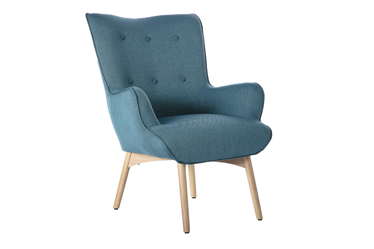 Silln diseo escandinavo y reposapis azul petrleo y madera clara BRISTOL