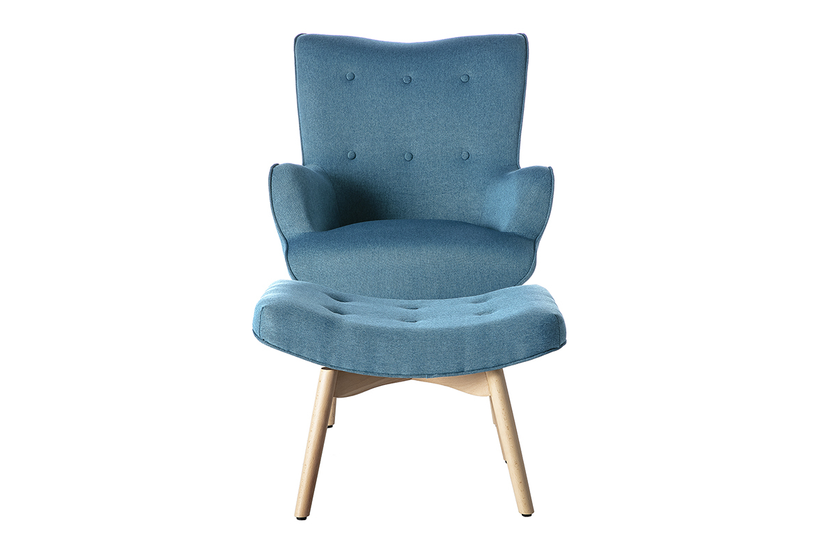 Silln diseo escandinavo y reposapis azul petrleo y madera clara BRISTOL
