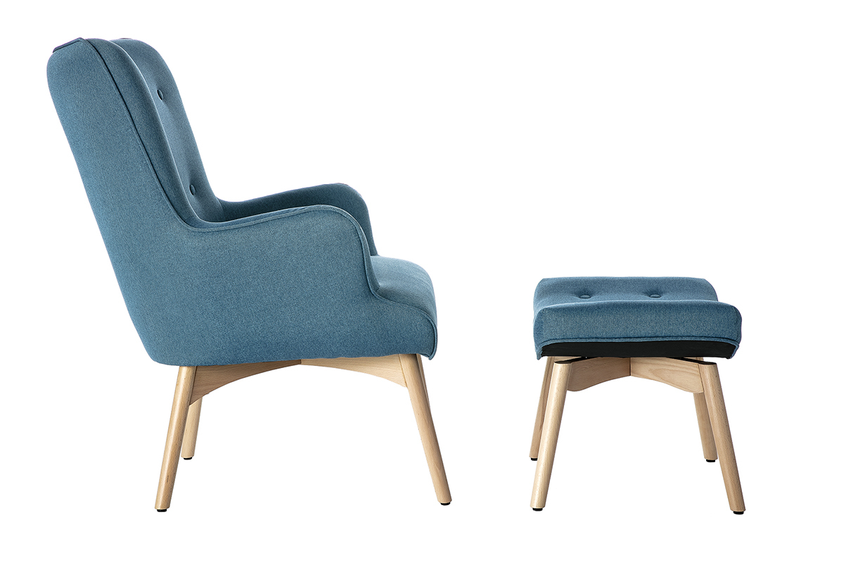 Silln diseo escandinavo y reposapis azul petrleo y madera clara BRISTOL