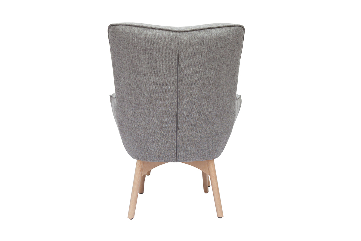 Sillón diseño escandinavo y reposapiés gris claro y madera clara BRISTOL