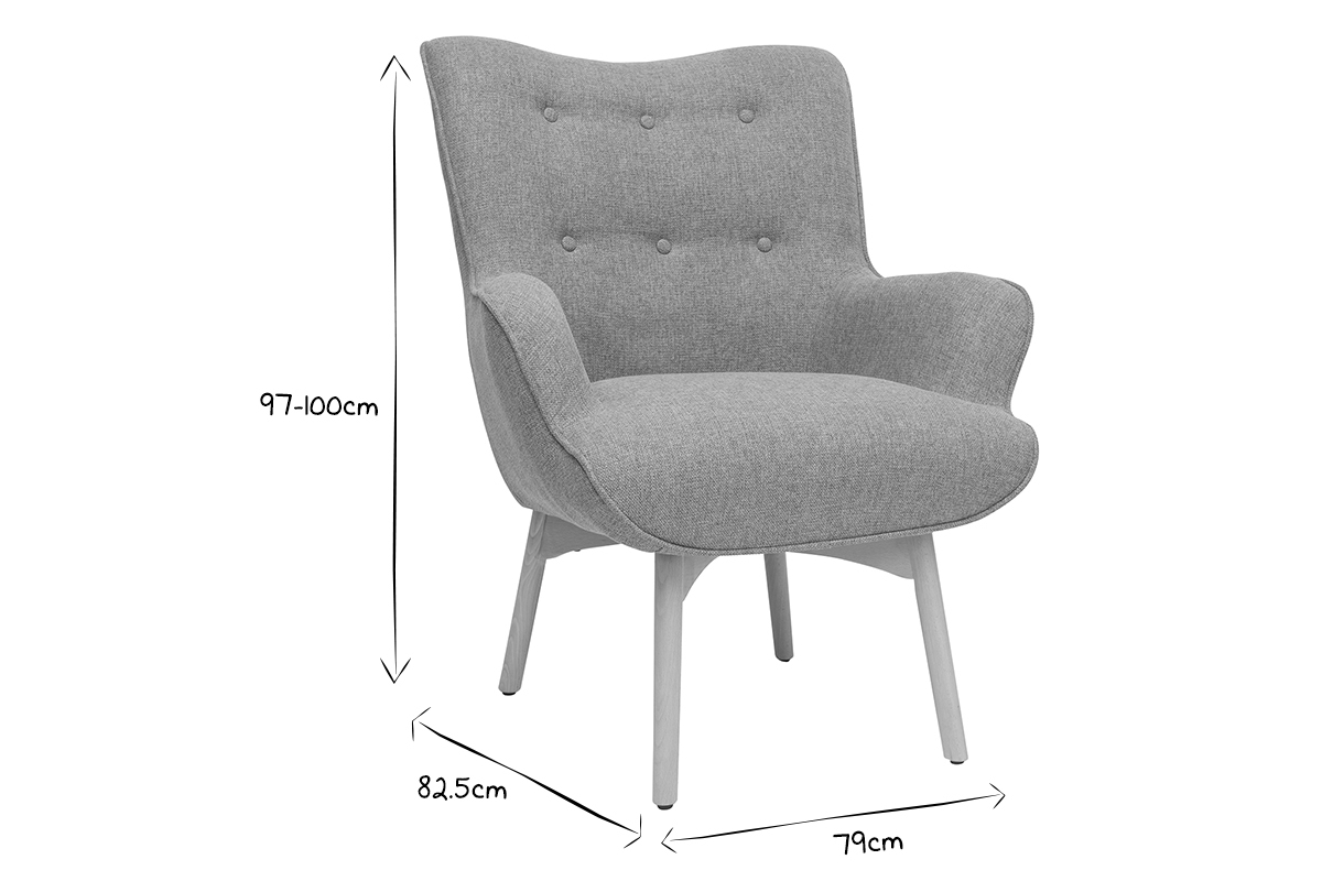 Sillón diseño escandinavo y reposapiés gris claro y madera clara BRISTOL