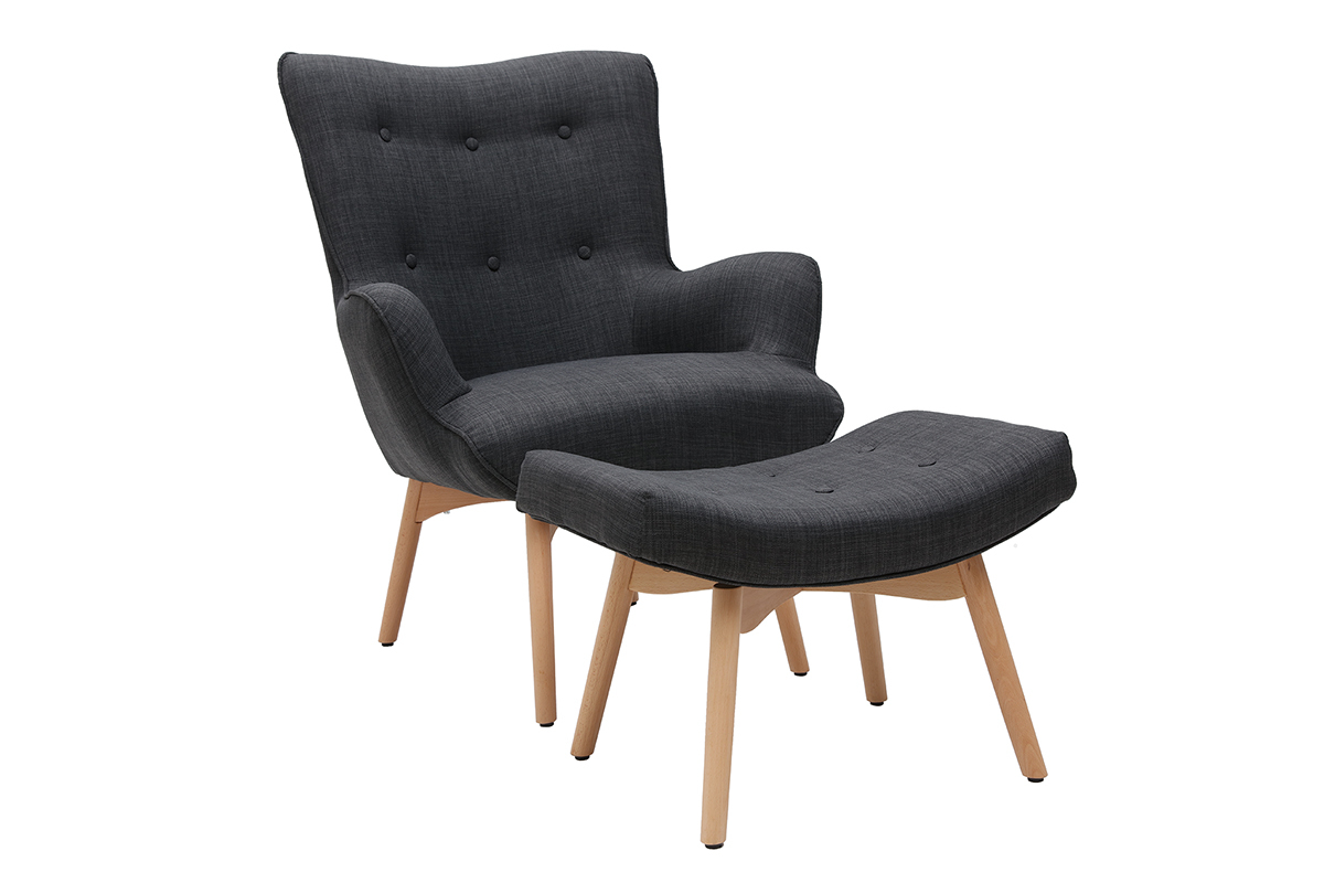 Silln diseo escandinavo y reposapis gris oscuro y madera clara BRISTOL