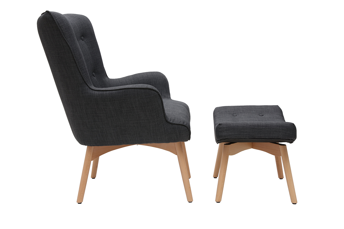 Silln diseo escandinavo y reposapis gris oscuro y madera clara BRISTOL