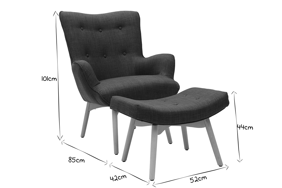 Silln diseo escandinavo y reposapis gris oscuro y madera clara BRISTOL