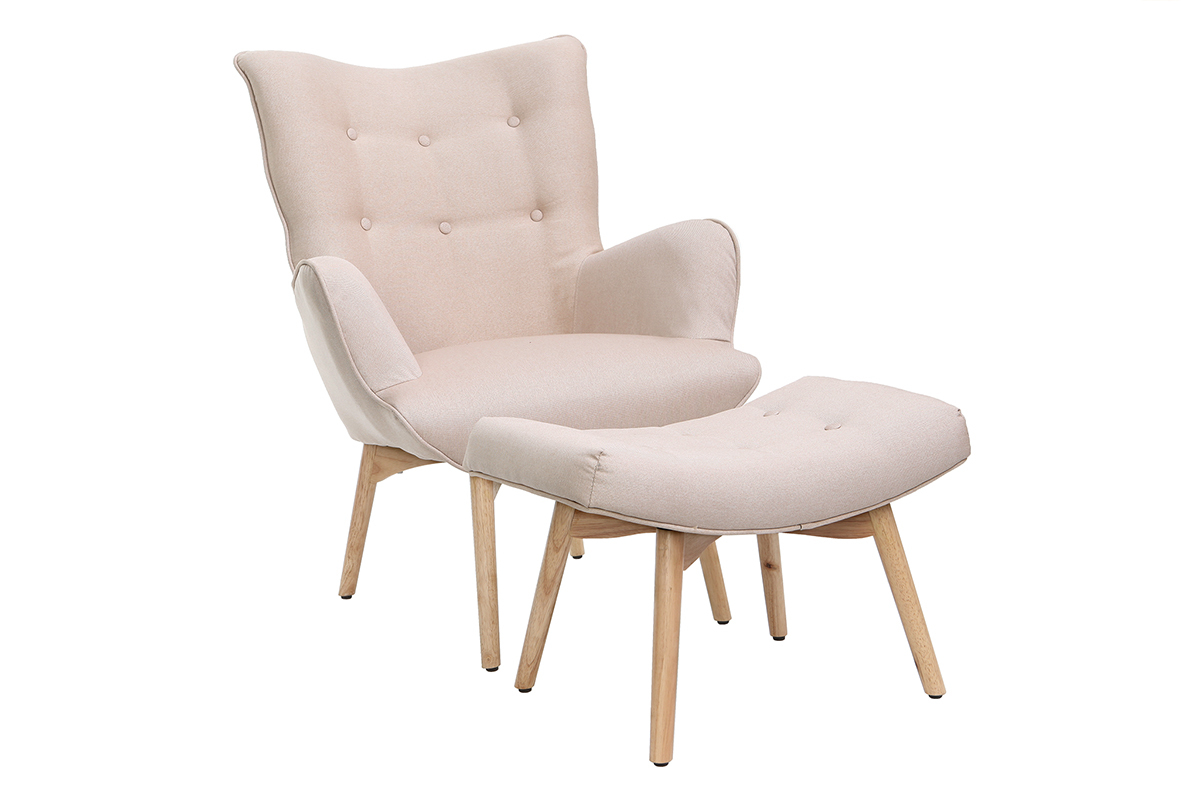 Silln diseo escandinavo y reposapis rosa y madera clara BRISTOL