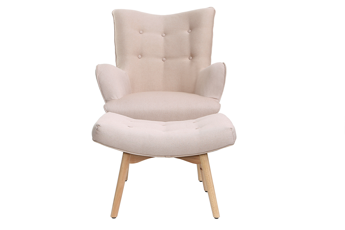 Silln diseo escandinavo y reposapis rosa y madera clara BRISTOL