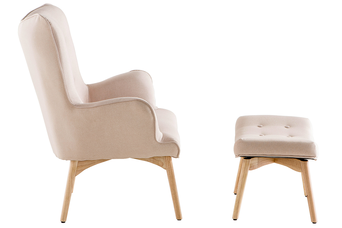 Silln diseo escandinavo y reposapis rosa y madera clara BRISTOL
