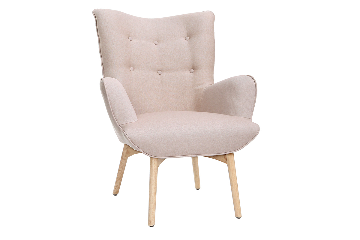 Silln diseo escandinavo y reposapis rosa y madera clara BRISTOL