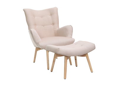 Sill&oacute;n dise&ntilde;o escandinavo y reposapi&eacute;s rosa y madera clara BRISTOL