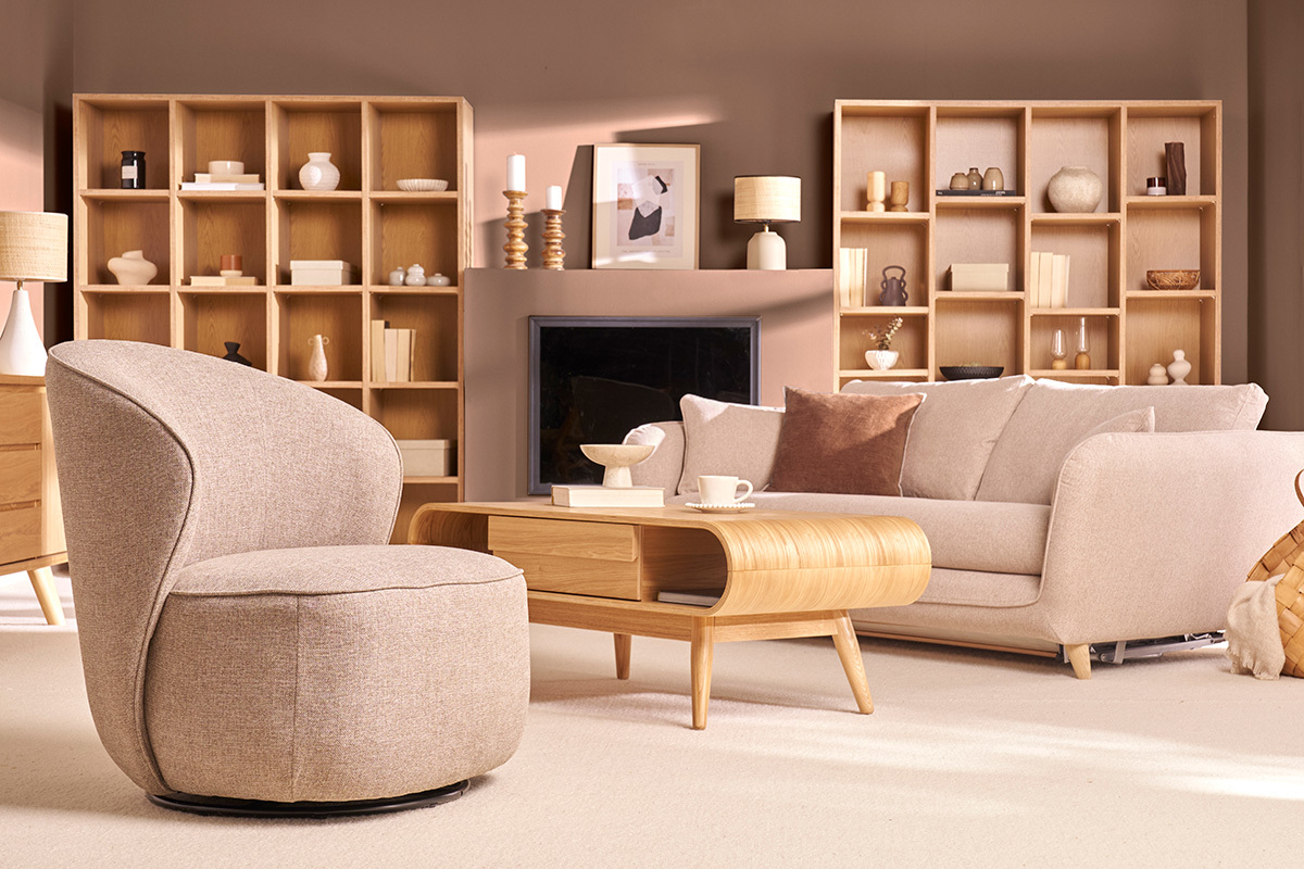 Sill�n dise�o giratorio de tela color topo AMBER