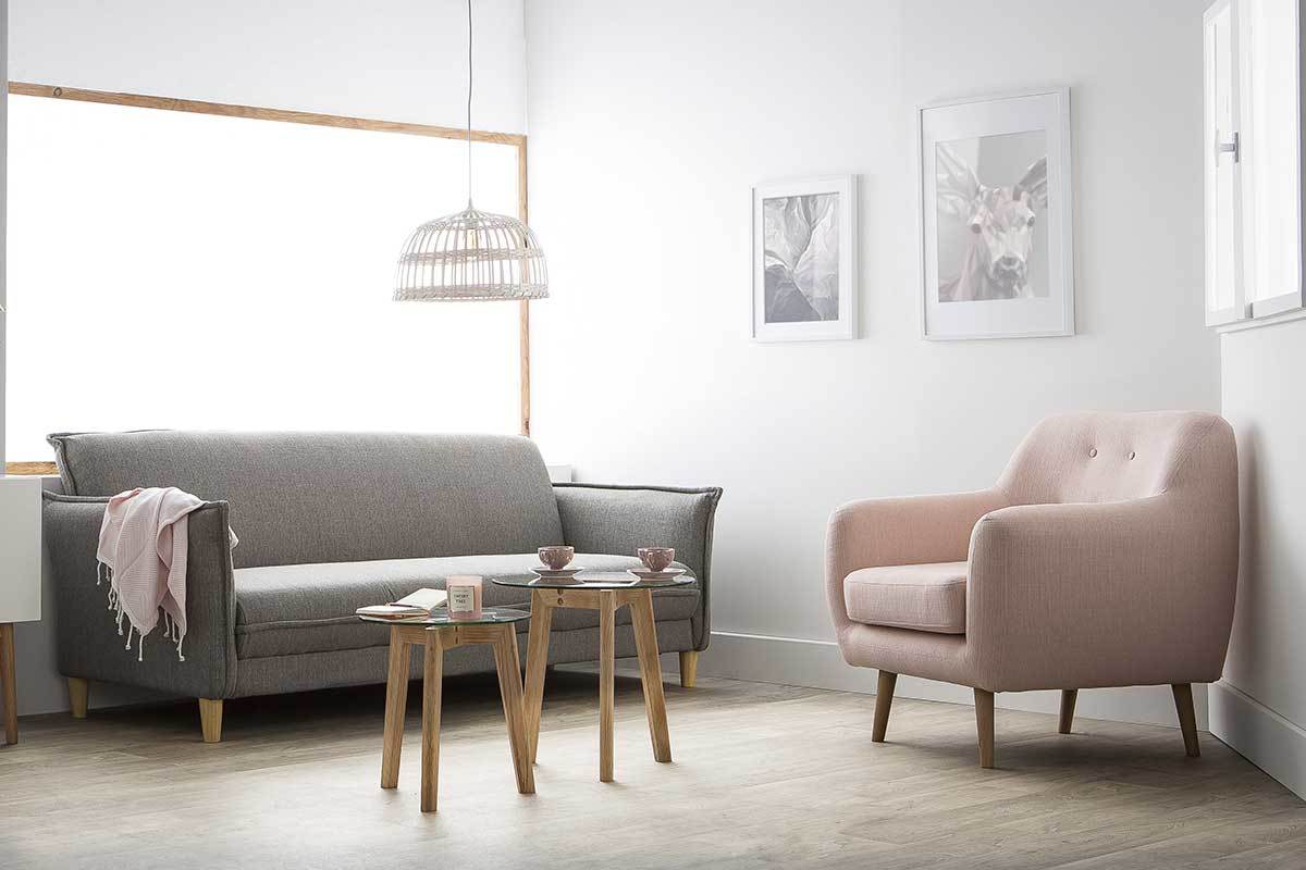 Silln diseo madera clara y tejido gris perla OLAF