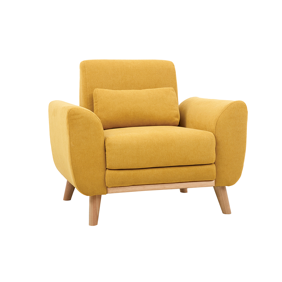 Sillón diseño tejido efecto terciopelo amarillo mostaza y patas roble  EKTOR
