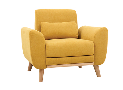 Sillón diseño tejido efecto terciopelo amarillo mostaza y patas roble  EKTOR