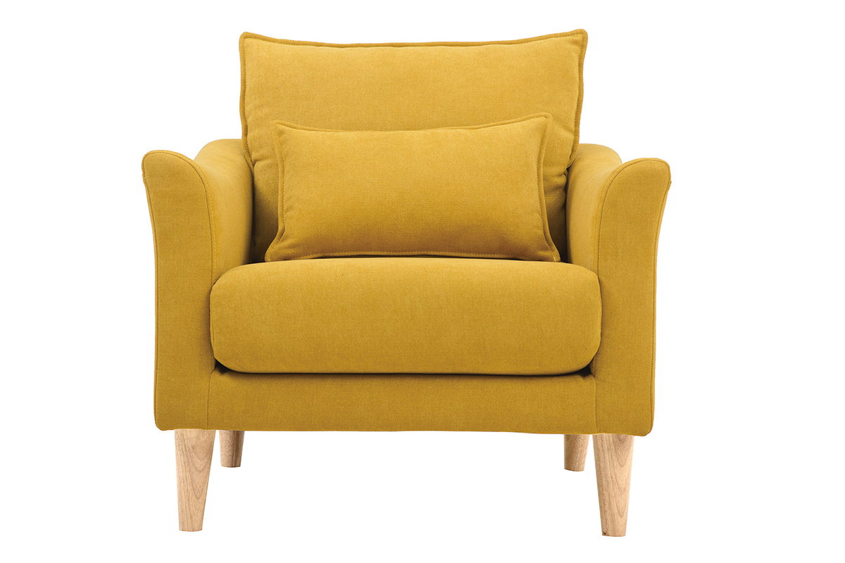 Silln diseo tejido efecto terciopelo amarillo mostaza y roble KATE