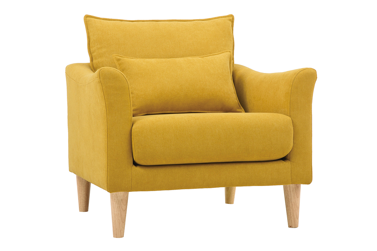 Silln diseo tejido efecto terciopelo amarillo mostaza y roble KATE