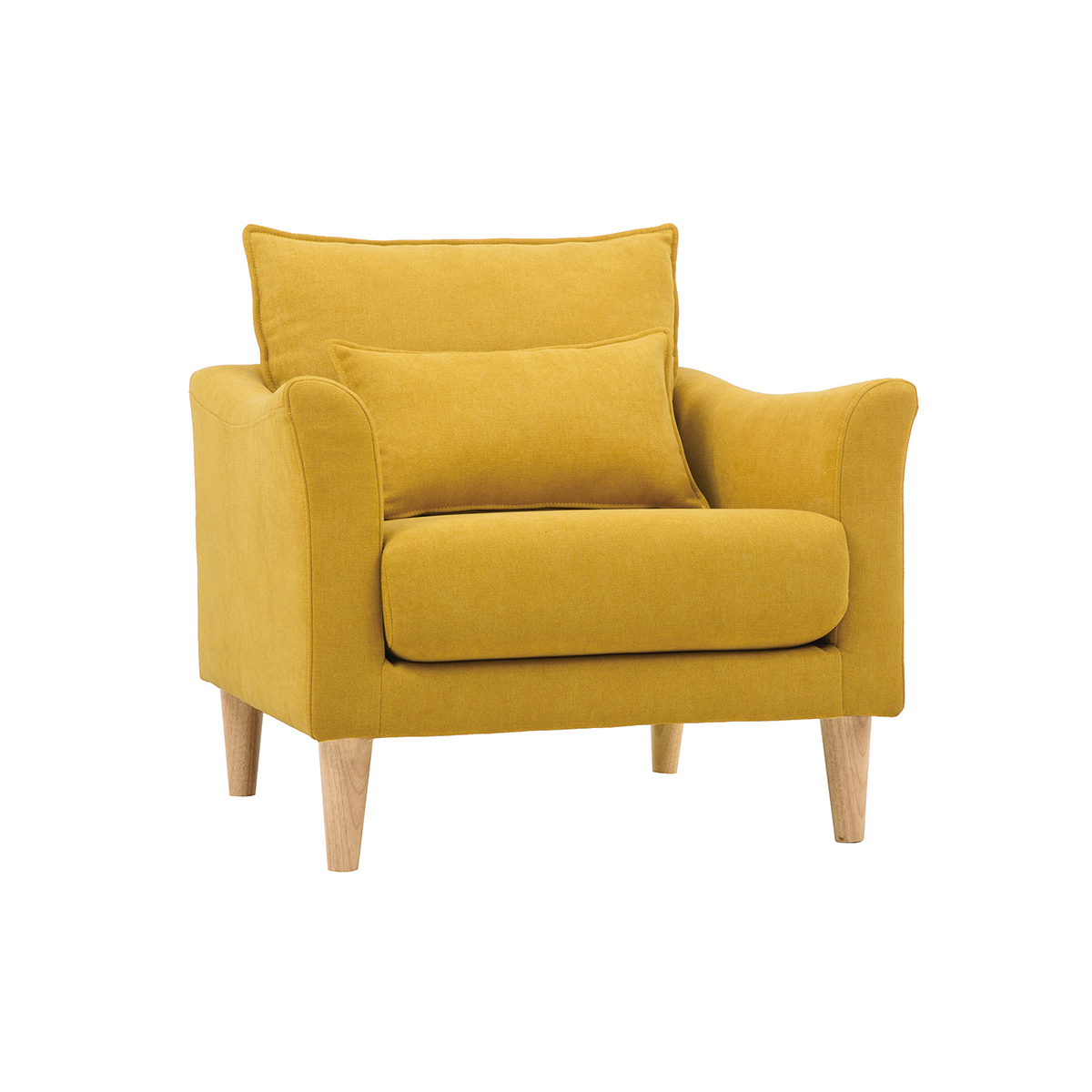 Sillón diseño tejido efecto terciopelo amarillo mostaza y roble KATE