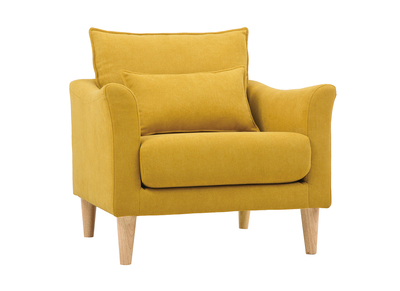 Sillón diseño tejido efecto terciopelo amarillo mostaza y roble KATE
