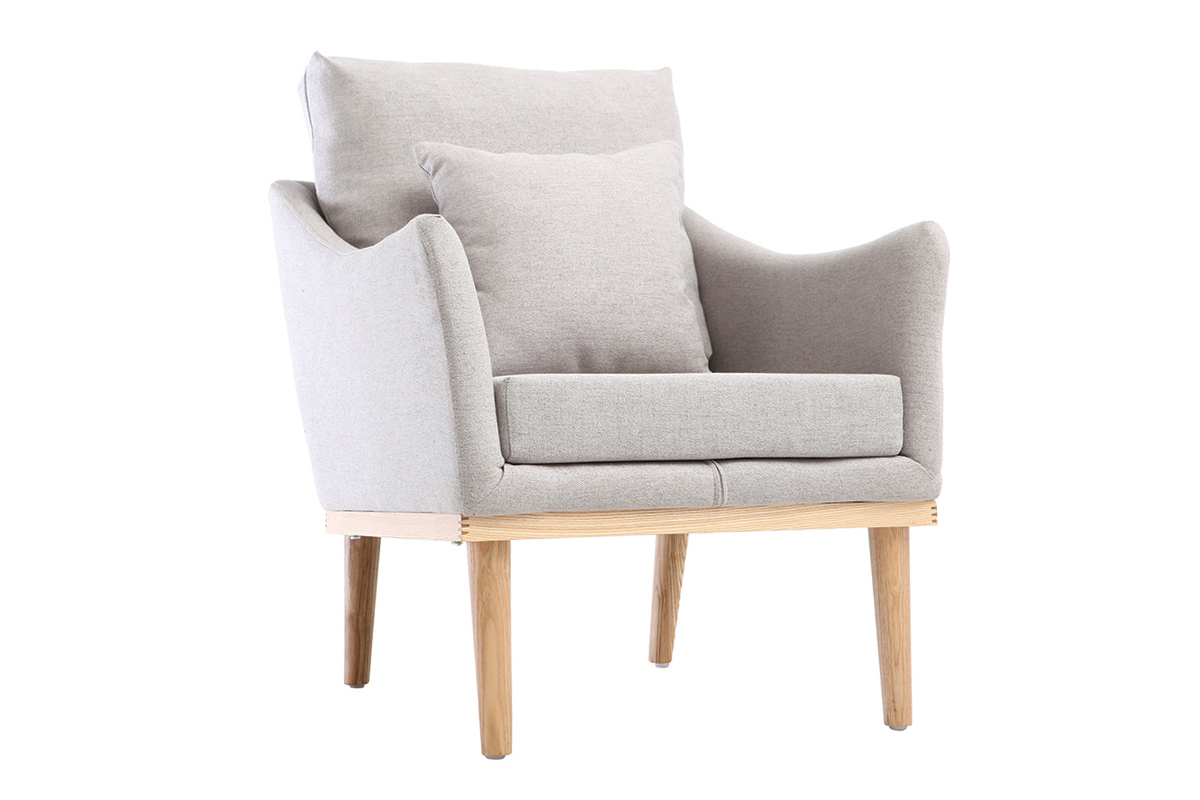 Sillón diseño tejido gris y fresno NORI