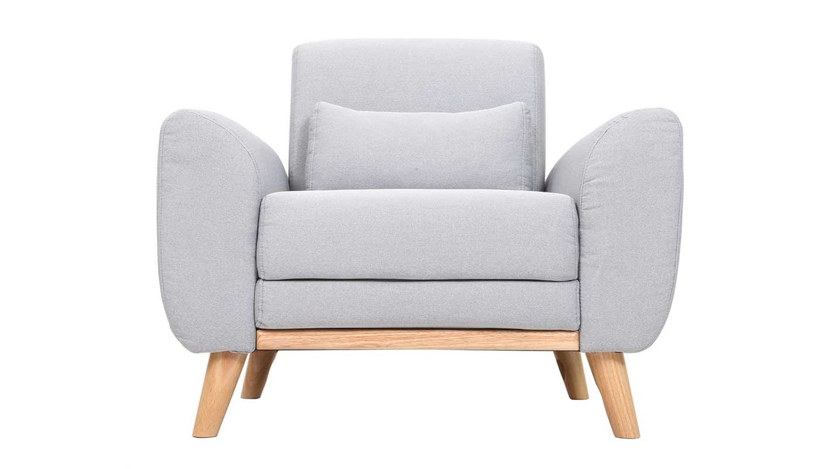 Sillón y reposapiés moderno en tejido gris ZOE - Miliboo