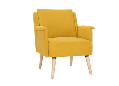 Sillón efecto terciopelo amarillo mostaza AEOLA - Sillón efecto terciopelo amarillo mostaza AEOLA
