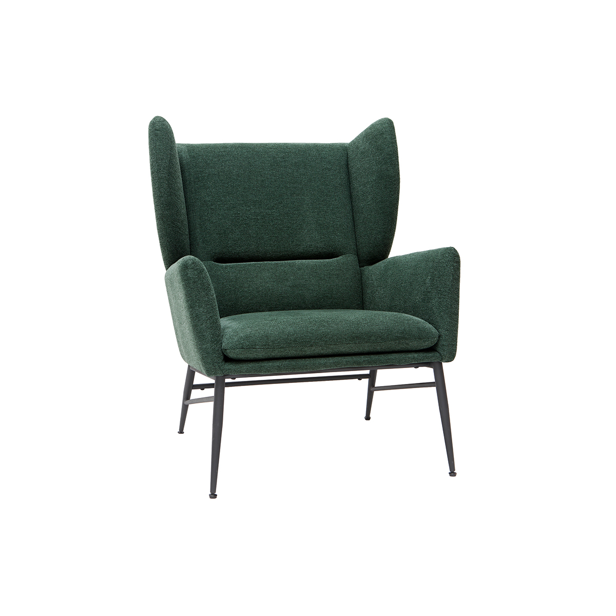 Sillón en metal y tejido efecto terciopelo verde COME