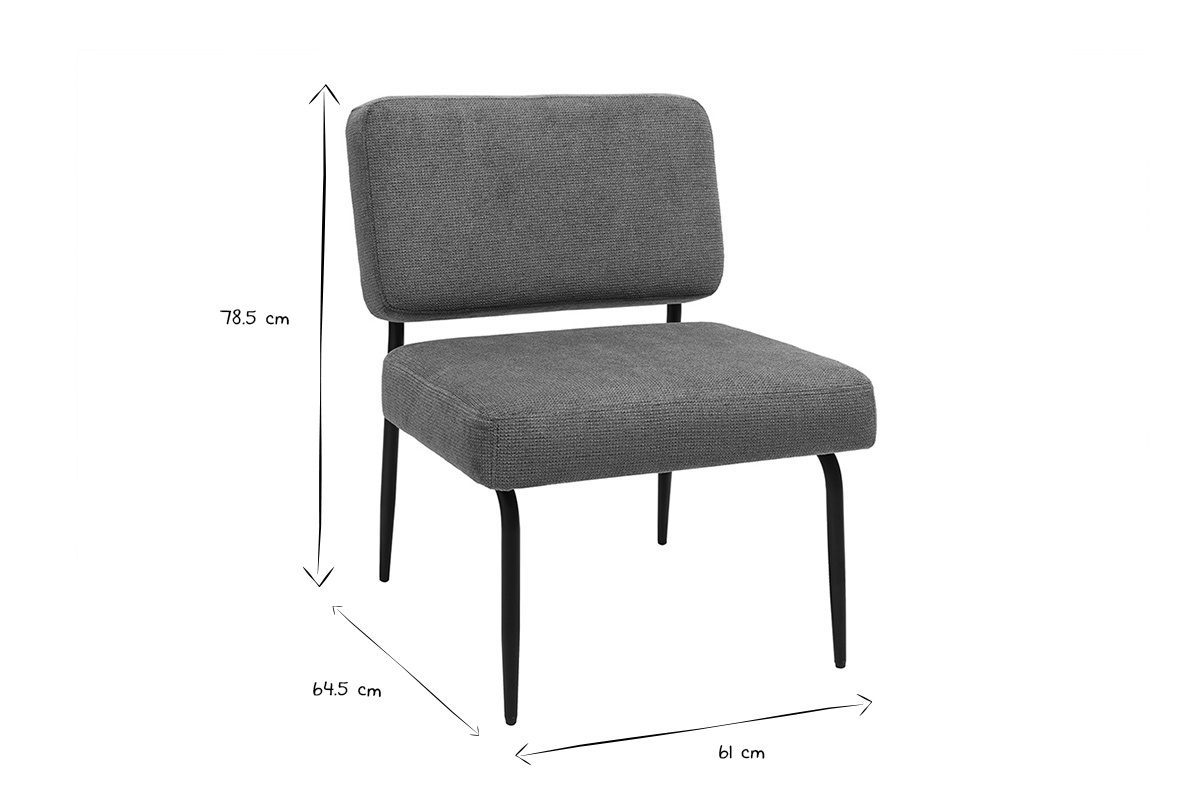 Dimensiones del silln de tela efecto terciopelo tierra quemada y metal negro VEDANA