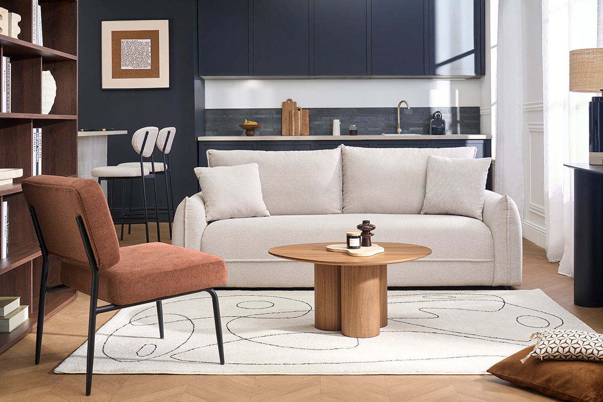 Sill�n en tejido efecto terciopelo texturizado tierra quemada y metal negro VEDANA