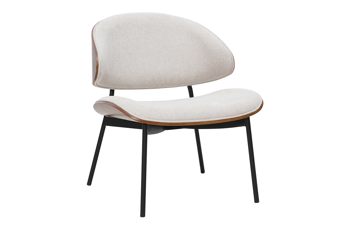 Silln en tela efecto terciopelo texturizado beige, madera oscura y metal negro FABULO