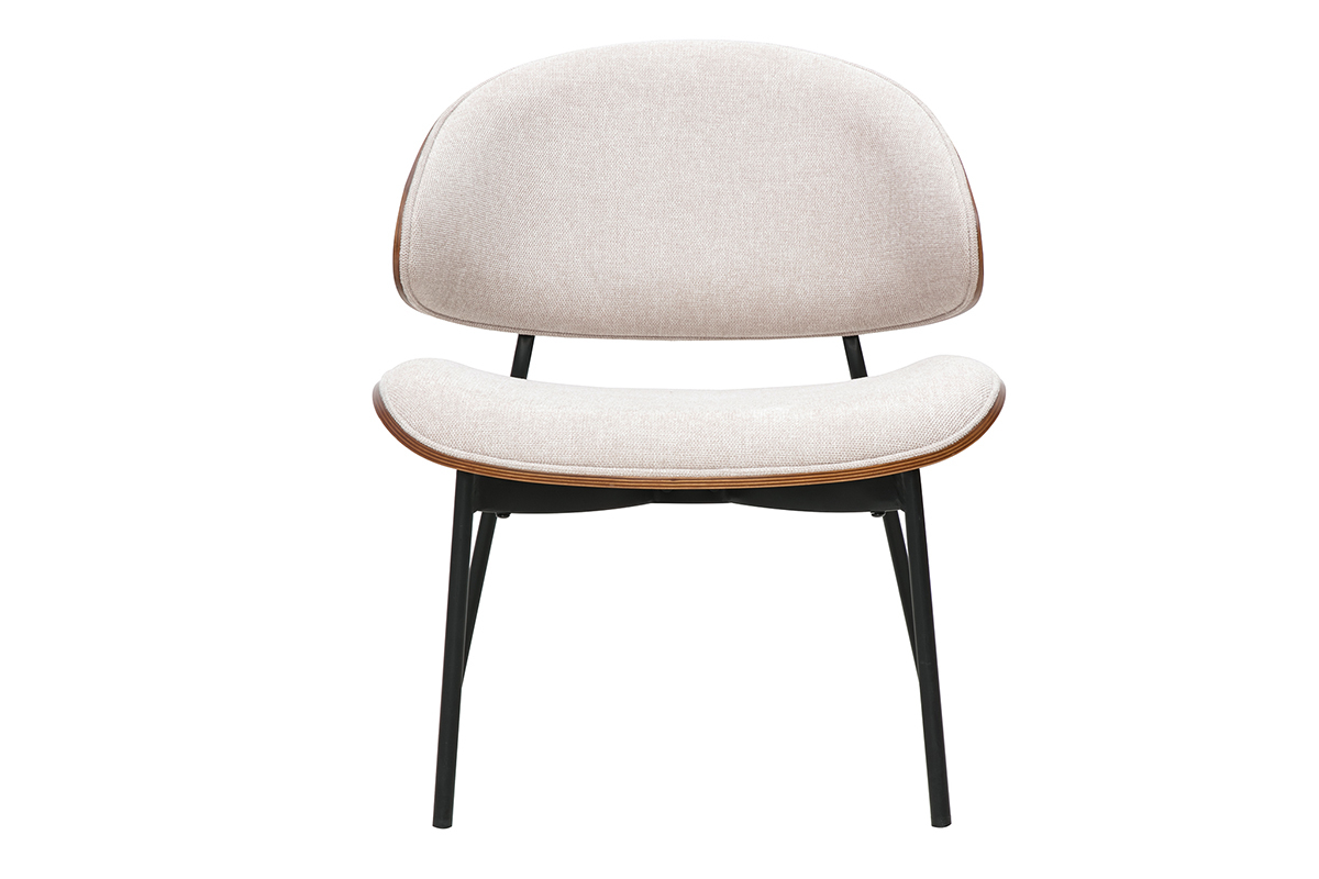 Silln en tela efecto terciopelo texturizado beige, madera oscura y metal negro FABULO
