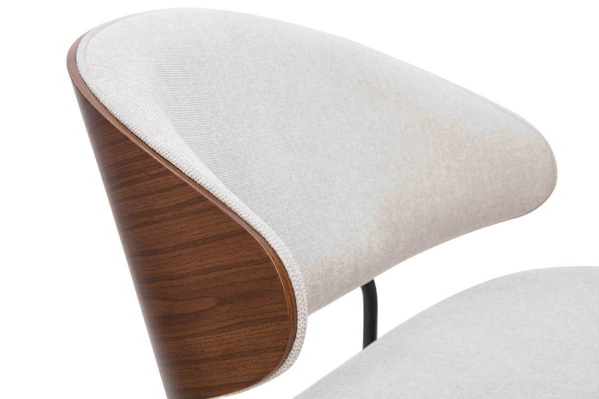Silln en tela efecto terciopelo texturizado beige, madera oscura y metal negro FABULO