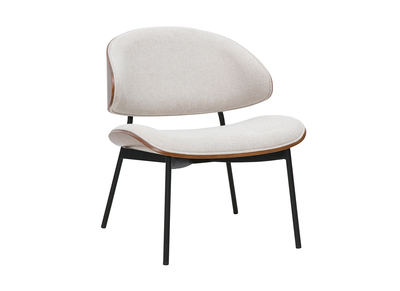 Sillón en tela efecto terciopelo texturizado beige, madera oscura y metal negro FABULO