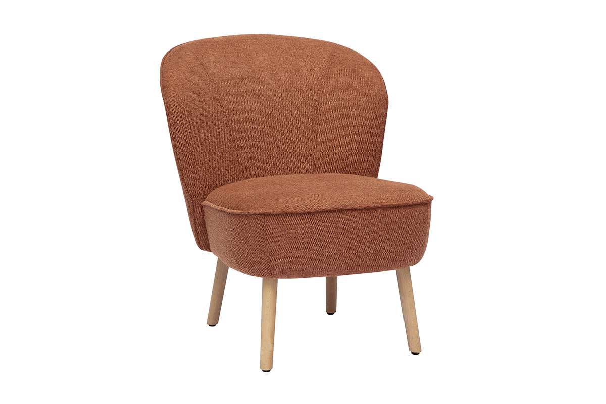 Silln escandinavo de tela blanca con efecto de lana boucle y madera clara AMANITA