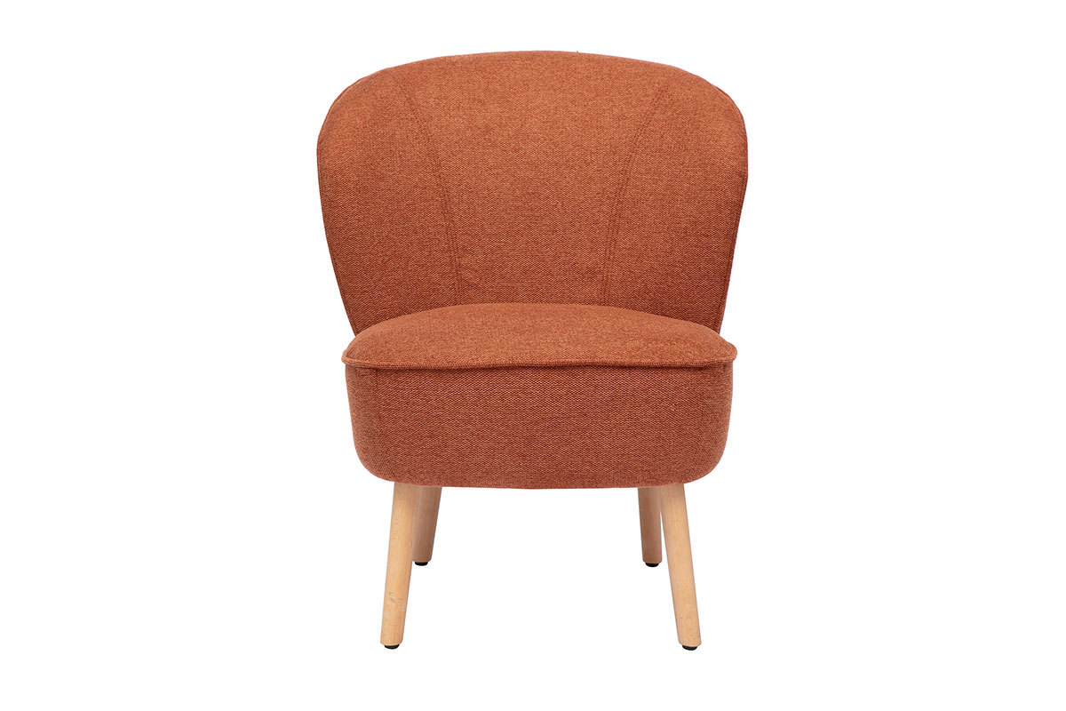 Silln escandinavo de tela blanca con efecto de lana boucle y madera clara AMANITA