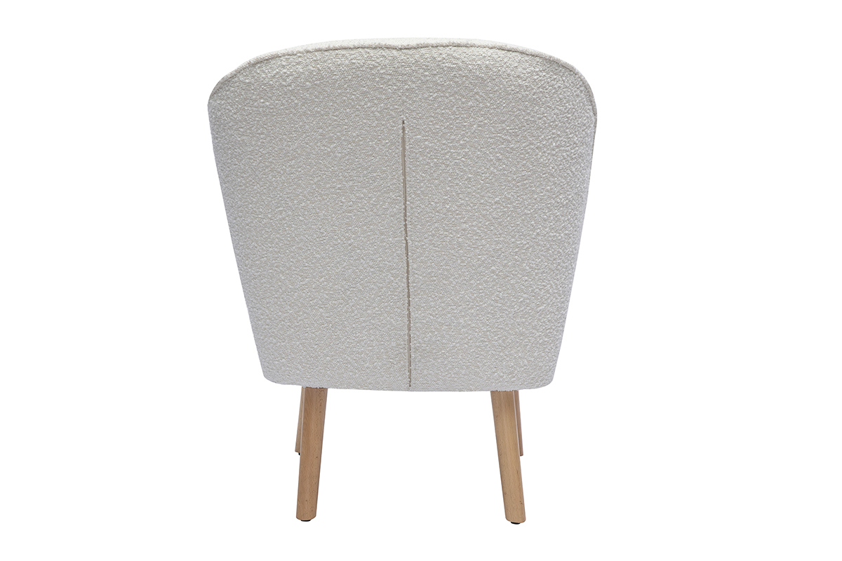 Silln escandinavo de tela blanca con efecto de lana boucle y madera clara AMANITA