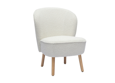Sillón escandinavo de tela blanca con efecto de lana bouclée y madera clara AMANITA